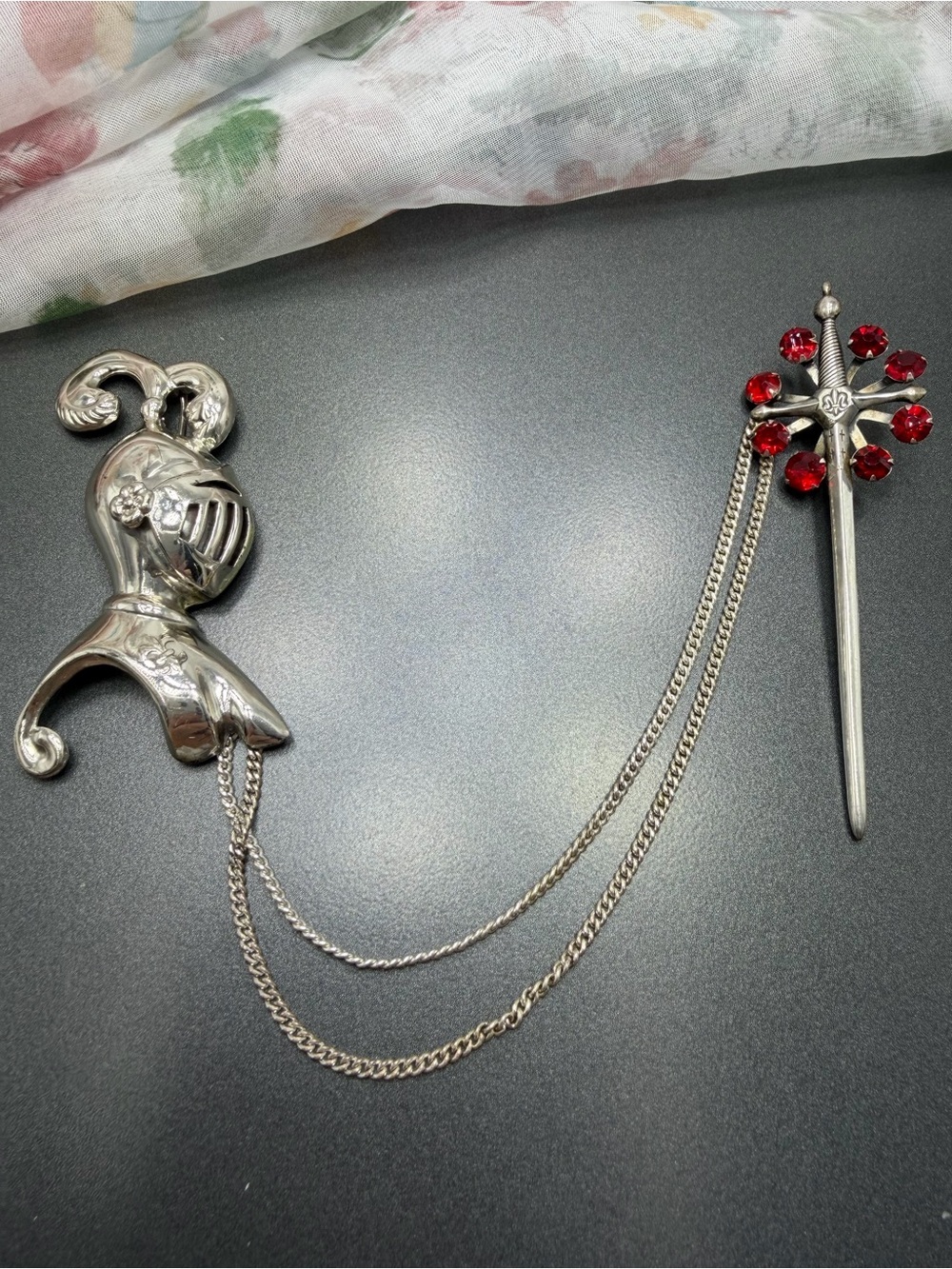 Vintage Sterling Silver Chatelaine  Knight and Sword  Brooch #2STBRO